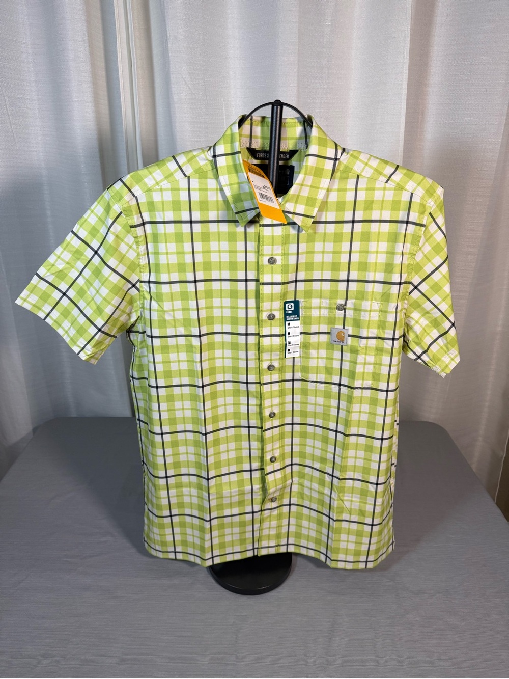 Carhartt Lime Green Plaid Short-Sleeve Button-Down Shirt